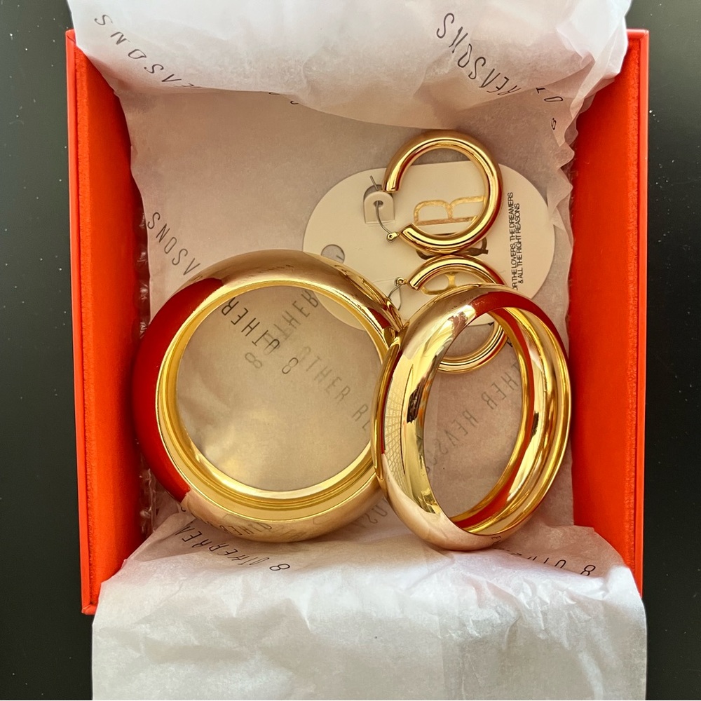8 Other Reasons Gold Hoop Earrings & Cuff Bracelet Set- New with Box